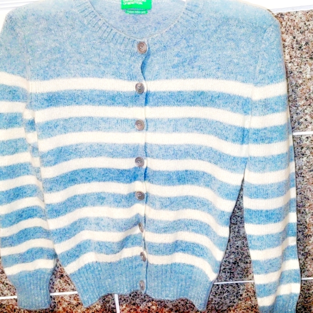 United Colors Of Benetton Blue and White Soft Cardigan